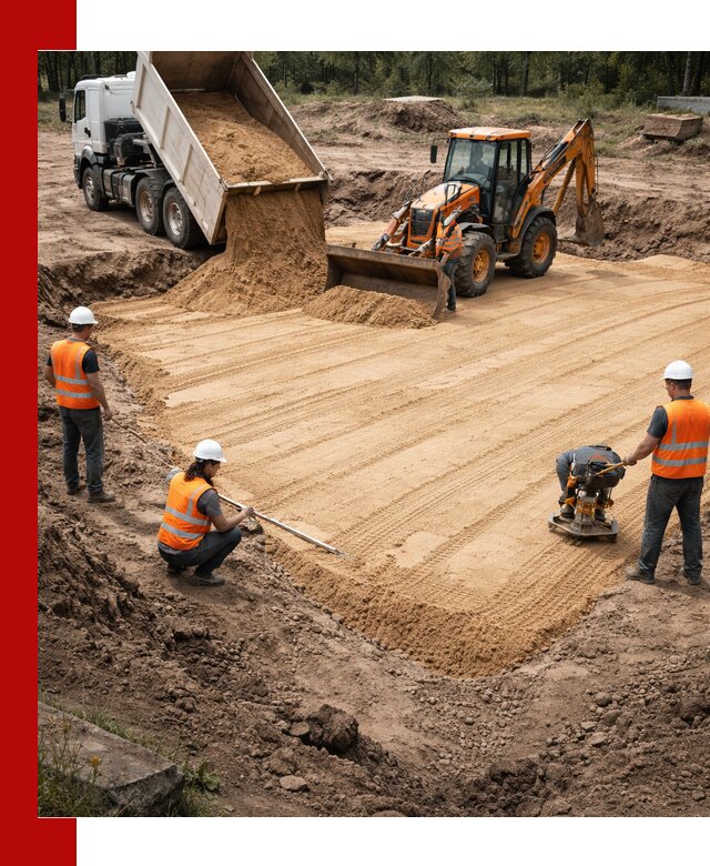 Устройство песчаной подушки для фундаментов и дорог в Краснотурьинске